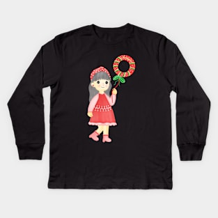 Cute little girl with xmas balloon. Kids Long Sleeve T-Shirt